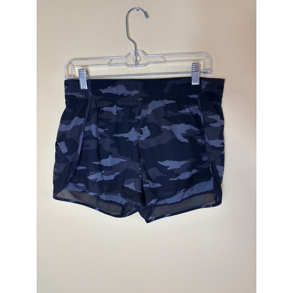 Athleta Printed Mesh Racer Run‎ Short 4" Black Gray Camo Activewear - Size S